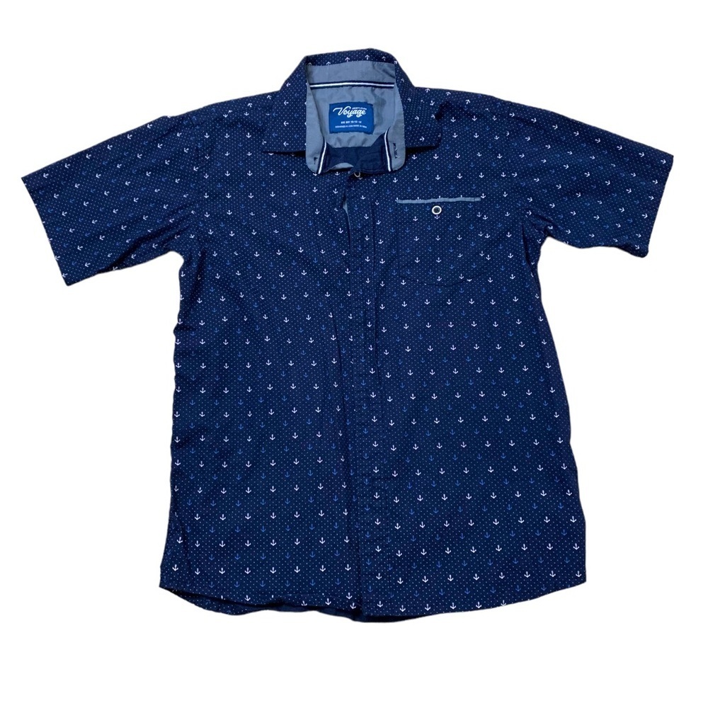 Voyage | Big Boy Button Down Collar Short Sleeve Shirt Nautical Print Size M